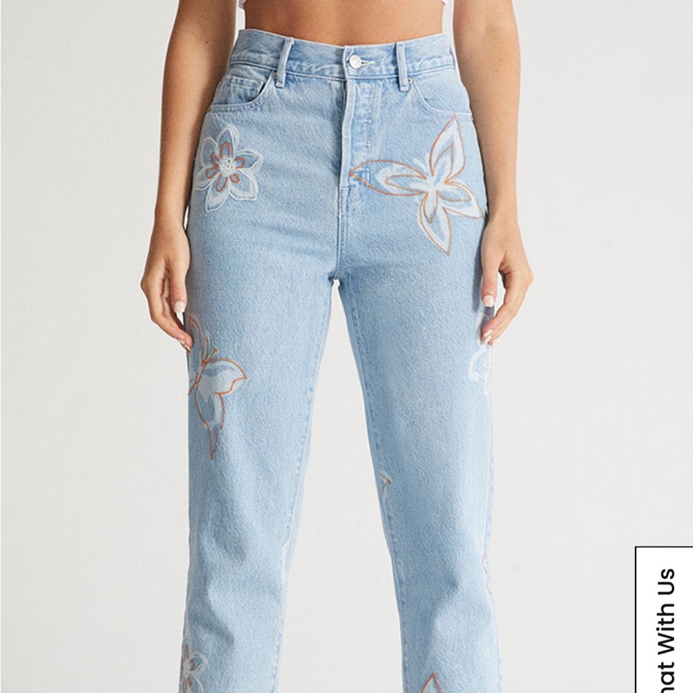 PacSun Blue High Rise Floral Embroidered Jeans
